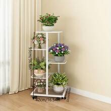 3/4/5 Tier Metal Flower Stand With Wheels | Decorative Rack, Storage Rack, Living Room/Balcony Flower Stand, Holds Up To 5 Potted Plants - Multicolor - View 14