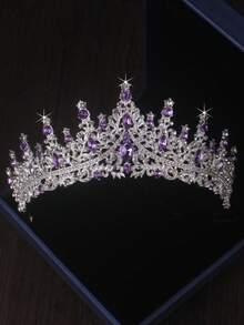 Bridal Jewelry Set - High-End Purple Crown Headpiece, Pendant Necklace, Earrings, Elegant Bridal Wedding Dress Accessories