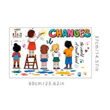 1pc Rainbow Children Reading Together Wall Sticker "We Rise By Lifting Others" Baby Room Bedroom Kindergarten Decor Self-Adhesive Wall Paper - Multicolor - View 10