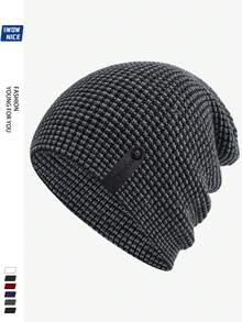 1 件轻质透气时尚标签装饰宽松便帽，男女皆宜，秋冬保暖护耳针织帽，适合户外活动、跑步、健身、滑雪、滑板等休闲运动，多种佩戴方式，吉他音乐保暖帽，青年情侣，万圣节，圣诞节，节日礼物秋季装饰 - A - 查看 4