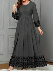 Women's Digital Retro Printed Dress, Casual Women's Wear, Arab Robe National Costume Dress - Black - View 1