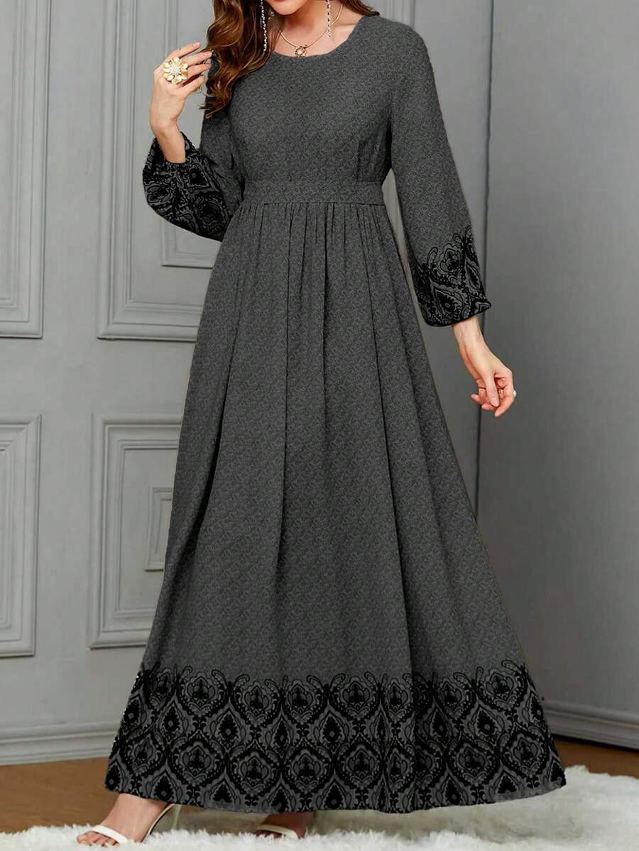 Women's Digital Retro Printed Dress, Casual Women's Wear, Arab Robe National Costume Dress - Black - View 1