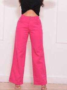 Women's Wide Leg Jeans, High Waist, Butt Lifting Pants - 粉色 - 查看 1