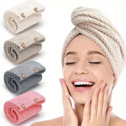 1pc Upgrade Your Post - Shower Routine With This Amazing Hair - Drying Towel. Available In Charming Colors Like White, Light Gray, Dark Gray, And Pink, It Not Only Looks Great But Also Offers Exceptional Functionality. Made From Highly Absorbent Material, It Can Quickly Soak Up Excess Water From Your Hair, Reducing Drying Time Significantly.,Hair,Travel,Hair Products,Hair Tools,Hair Stuff,Barber,Barber Accessories,Barbershop,Hairdressing Equipment