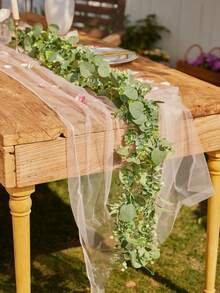 1Pc Artificial Eucalyptus Garland, Simulation Green Leaf Garland With Imitation Silver Gypsophila Artificial Flowers, Eucalyptus Leaves, Artificial Vines For Dining Table, Home, Wedding, Mantel, Party Centerpiece Decoration Garden, Swing, Table Runner, Window Sill Indoor And Outdoor Decoration, For Wall Decor, Arch Backdrop Artificial Hanging Plant