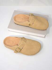 1 Pair Teens' Metal Buckle Shoes, Suede-Like Material, Lightweight Non-Slip Toe, Flat Strap Design, Casual Style Slip-On, Suitable For Daily Street Wear - Camel - View 5