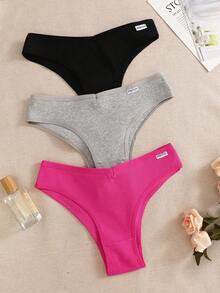 Loungeista 3条装/女士纯棉罗纹三角内裤纯色柔软V腰三角裤 - 彩色 - 查看 4