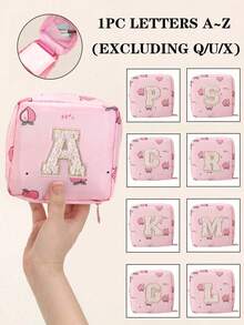 A-Z First Letter Towel Pearl Embroidered Portable Sanitary Napkin Storage Bag - Large Capacity Waterproof Cartoon Design - Suitable For Girls In Their Menstrual Period! Waterproof Cosmetic Travel Bag, Coin Wallet, Teen Girl Cash Bag