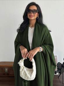 Conjunto de túnica de unicolor holgada con mangas de murciélago y pañuelo para la cabeza, atuendo árabe de primavera con estilo de Oriente Medio - Verde Oliva - Ver 6