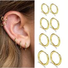 Pendientes de aro de acero inoxidable de moda unisex - Plateado - Ver 12