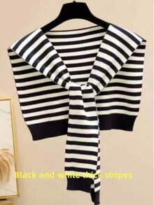 1 件女士条纹纯色针织披肩围巾，休闲可爱风格，适合室内外使用，防晒保暖配饰女士 - 彩色 - 查看 8