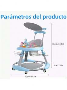 Andadera Para Bebé 3 En 1: Plegable, Portátil e Interactiva - Con Luz Musical, Mecedora, Mesa, Silla y Parasol, 6 Posiciones Ajustables para Bebés de Diferentes Alturas - Azul - Ver 5