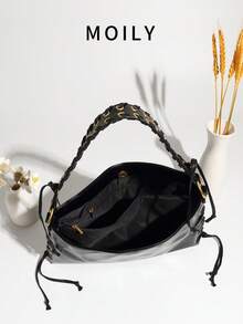 2025 Punk Style Shoulder Bag Armpit Bag Eyelet Bag Rope Bag Square Bag - Black - View 8