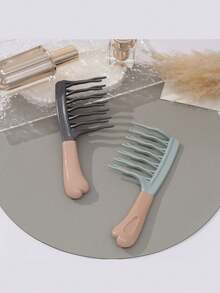 一套双齿宽齿发梳，适合长卷发和蓬松发型 - 时尚的黑色和浅蓝色发梳，ABS手柄，非常适合卷发造型和居家按摩，是送给朋友的理想节日礼物，时尚护发 | 优雅发梳 | 耐用ABS手柄