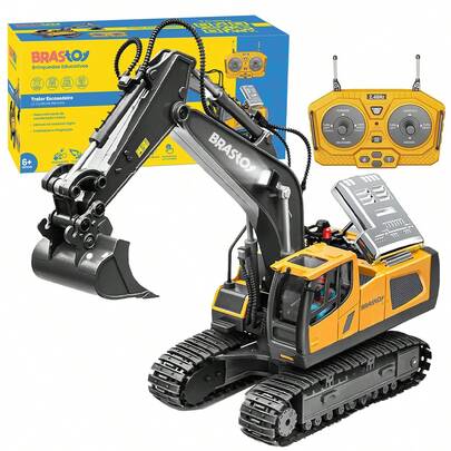 Trator Escavadeira de Brinquedo com Controle Remoto Rotação 680 graus 2.4 G Retroescavadeira Construção Educativo Infantil