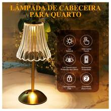 3-Tone Table Lamp Crystal Lampshade Rechargeable LED Bedside Lamp Living Room Bedroom Decoration - 芥末黃 - 查看 1