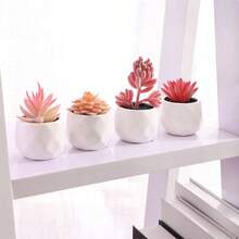 Artificial Faux Succulents In Pots, Gold Plants Women Desk, Small Realistic Faux Succulents Home Office Accessories Window Sill Bathroom Bedroom, Gold - 粉色 - 查看 9