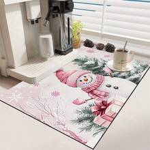 1pc Christmas Snowman Print Kitchen Counter Dish Drying Mat, Super Absorbent, Hides Stains, Dish Drying Pad With Rubber Backing, Multipurpose Mat For Coffee Machines, Kitchen Counters, Dish Racks - HL  251 - View 7