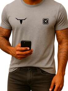 Men's Texas T-Shirt Printed Shirt 100% Cotton Mesh 30.1 T-Shirt Rodeo Country Clothing Tx Buffalo - Xám - Xem 1