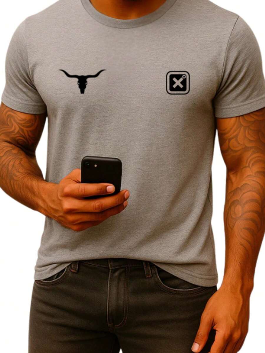 Men's Texas T-Shirt Printed Shirt 100% Cotton Mesh 30.1 T-Shirt Rodeo Country Clothing Tx Buffalo - Xám - Xem 1