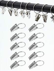 10 Peças Clipes de Cortina de Aço Inoxidável com Argolas de Gancho, Clipes de Cortina de Chuveiro na Cor Prata, Mini Clipes de Gancho, Argolas Decorativas de Metal à Prova de Ferrugem, Clipes de Cortina para Cortinas de Porta e Cortinas de Chuveiro, Clipes de Cortina para Decoração Doméstica Pendurar Cortinas, Laços e Fotos