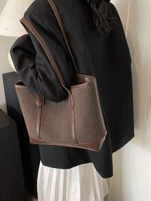 1个大容量麂皮PU底手提包，简约休闲风格，时尚潮流，酒红色热销单品，适合约会、聚会、上学、通勤和日常使用，秋冬季新款畅销单肩手提包 - 咖啡棕 - 查看 7