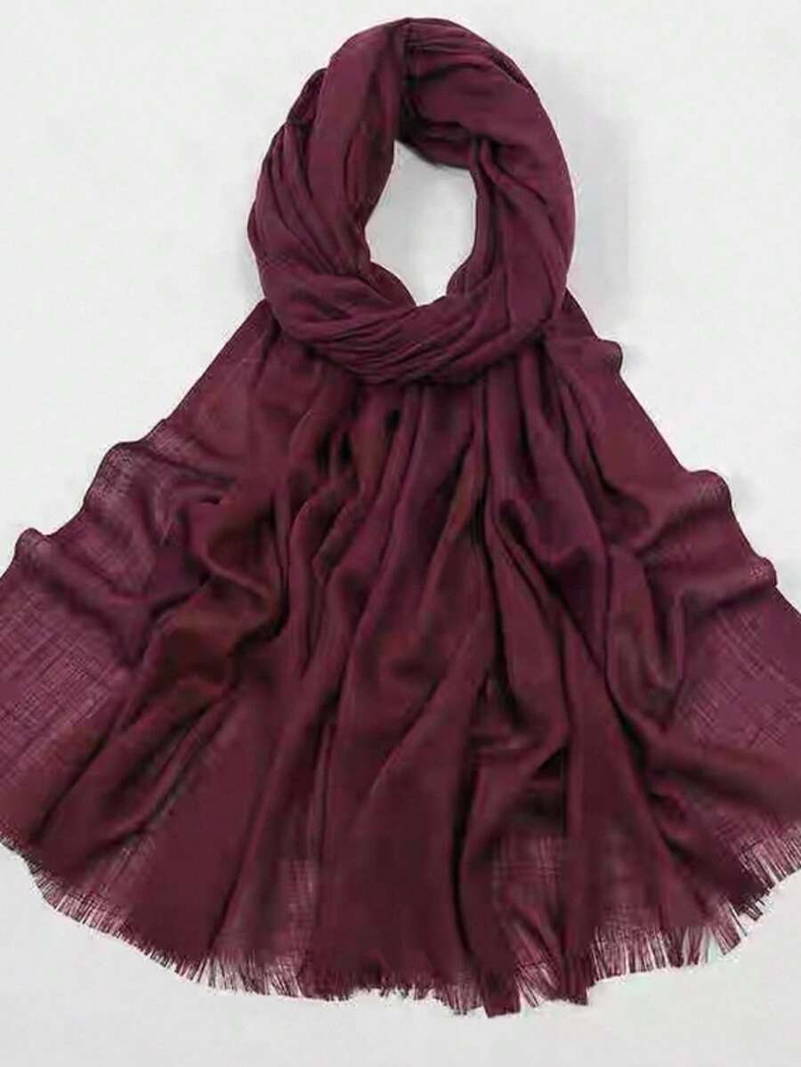 1pc New Fashion Versatile Solid Color Bamboo Knit Scarf/Shawl For Women For Dress - Burgundy - View 1