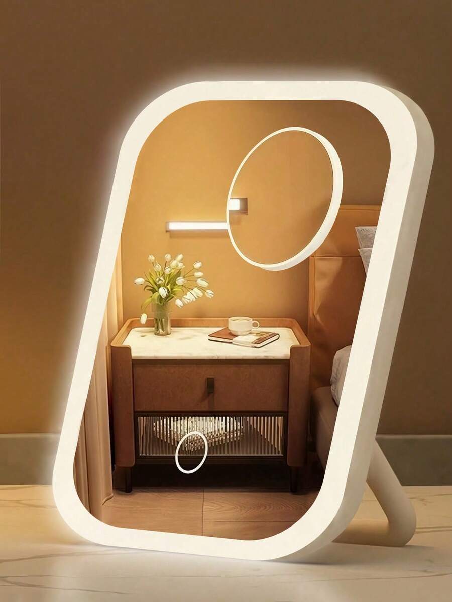 LED Makeup Mirror, Vanity Mirror With Front Lights, 3 Lighting Modes, Rechargeable Makeup Mirror, Modern Style, Built-In Battery, Touch Control, Portable Foldable, Travel Makeup Mirror, Lighted Makeup Mirror, Ideal For Women, Valentine's Day Gift, Student Dorm Daily Use, Fashionable Design, Affordable Price, Christmas Gift, Cosmetics, Makeup Tools, Cheap & Good, Gift, Women Gift, Christmas Gift - Multicolor - View 1