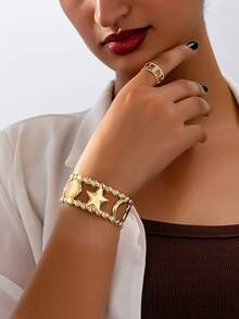 2件套镂空星月手链戒指套装，适合派对、聚会和日常佩戴 - 金色 - 查看 7