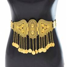 1pc Vintage Hollow Metallic Waist Belt, Tassel Coin Decor, Versatile Bridal Wedding Cinch Accessory
