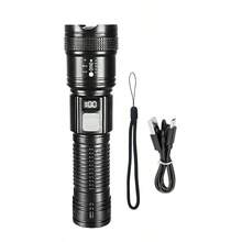 高亮度可充電戰術 LED 手電筒，20W 高功率，3 種照明模式，數位顯示，USB 充電，長距離可變焦便攜式搜尋燈，耐用 ABS 材質，附 USB 充電線，適合戶外活動、徒步、露營、狩獵，完美聖誕禮物 - 彩色 - 查看 12
