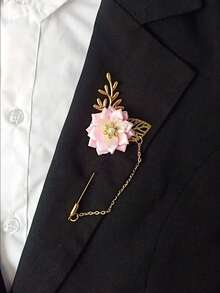 1 pieza Broche unisex, estilo coreano con flor de tela tipo margarita o crisantemo, alfiler de suéter, cadena de solapa con borla y aguja larga - Multicolor - Ver 19