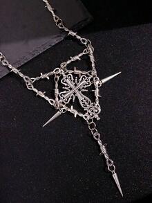 1pc Punk Layered Metal Cross Chain Necklace, Fashion Jewelry Gift For Women, Party Accessory - Black - View 3