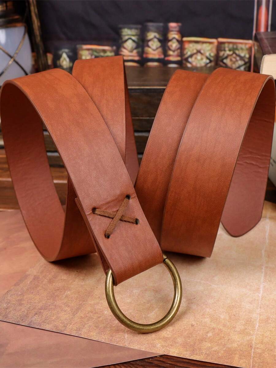 Viking Embossed Waist Belt - Medieval Faux Leather Belt With Cross Pendant, Brown, Ideal For Cosplay, Men & Women, Viking-Themed Accessory|Vintage Waist Belt| Faux Leather Belt Halloween Costume