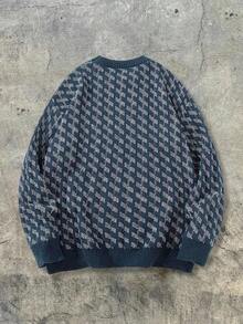 Men's Casual Retro Jacquard Crew Neck Long Sleeve Knit Sweater, Autumn/Winter, European/American/Asian Style