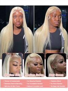 613 13x4 Lace Front Wig Human Hair 28 Inch 200 Density 613 Lace Frontal Wig Blonde Wig Human Hair Straight 613 HD Lace Frontal Wig Pre Plucked With Baby Hair - S613 - 查看 5