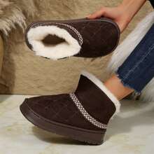 Women's Short Winter Boots - Cozy Cotton Shoes With Thick Sole, Classic Booties For Cold Weather, New Snow Boot Style - Ideal For Winter Fashion - 深棕色1 - 查看 5