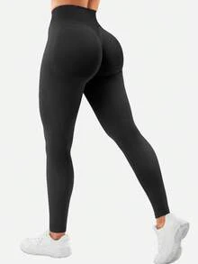 Yefecy Women's High Waist Seamless Sports Leggings, Butt Lifting, Fitness Yoga Pants, Tummy Control, Ruched Skinny Tights Black Spring - Black - View 5