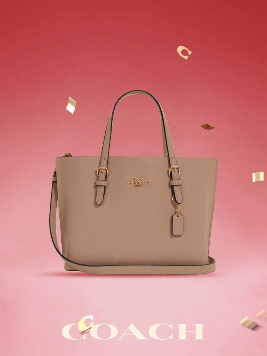 Coach Mollie Tote Bag 25 In Signature Canvas - Taupe Oxblood - View 1