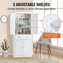 72" Kitchen Pantry Storage Cabinet, Freestanding Utility Cabinets With Doors, Drawer And 3 Adjustable Shelves, Tall Food Buffet Pantries For Kitchen, Living Room, Dinning Room, Laundry, White - White - View 5