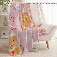 GEL HUT MUN Vintage Christmas Gingerbread Flannel Blanket - Soft & Cozy Polyester Knit, Digital Printing, Multi-Purpose All Season Bed/Sofa Home Decor Cover, Machine Washable Throw Blanket, Autumn Blanket, Plush Blanket, Bedding, Sofa Throw, Soft Blanket, Customized Blanket