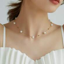 1 Fashionable, Luxurious And Elegant Imitation Pearl Necklace, High-Quality Strong Light Pearls, Small Gold Beads Embellishment, Elegant High-End Necklace, Suitable For Banquets, Daily Gatherings, Holiday Parties, Travel, Wearing, Holiday Gifts