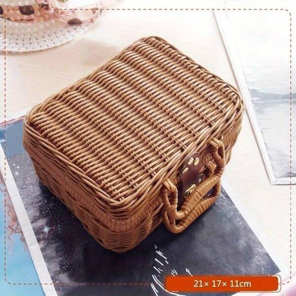 Retro PP Rattan Körbe Picknick Aufbewahrungskorb Weidenkoffer mit Geschenkbox Geflochten Kosmetikaufbewahrungsbox Organizer