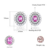 1Pair S925 Pink Earrings Vintage Luxury Round Studs Sweet Cute Dainty Women Jewelry For Ladies Bridal Wedding Party Elegant Valentine Day Gift