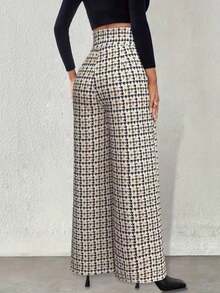 Houndstooth Thermal Lined Straight Leg Casual Pants, Autumn/Winter - Multicolor - View 2