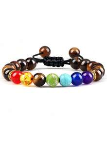 ZIRUISP 7脉轮疗愈石串珠手链可调节天然宝石珠子男女款冥想瑜伽精神能量平衡礼物 - 彩色 - 查看 15