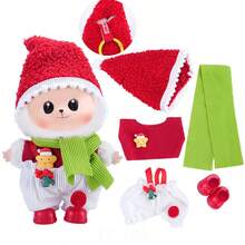 17厘米拉布布娃娃圣诞装，纯色心形刺绣毛衣+牛仔裤+纯色系带帆布鞋套装，第一代/第二代娃娃吊坠配饰，适合青少年、万圣节和圣诞派对（不含娃娃）