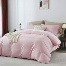 2PCS/3PCS Minimalist Style Duvet Cover Set(1 Duvet Cover+ 1/2 Pillowshams), No A Comforter,No Quilt, No Filling, Machine Washable Durable Summer Bedding Set, 100% Polyester And Lightweight Bedspread Set, Breathable, All-Season, Wonderful Room Decor, Holiday Gift - 粉色 - 查看 4
