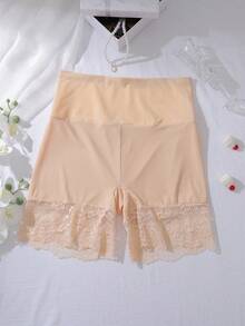 Plus Size Women's Lace Patchwork Waist Shaping Hip Shorts, Comfortable And Skin-Friendly Tummy Control Panties - Beige - View 4