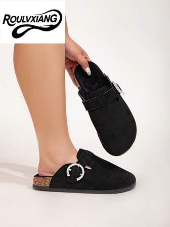 Wide Fit 2025 Designer New Slip-On Flats For Plus Size Women, Footbed Sandals, Fall, Autumn, Fuzzy Faux Wood Grain Bow Toe Loafers